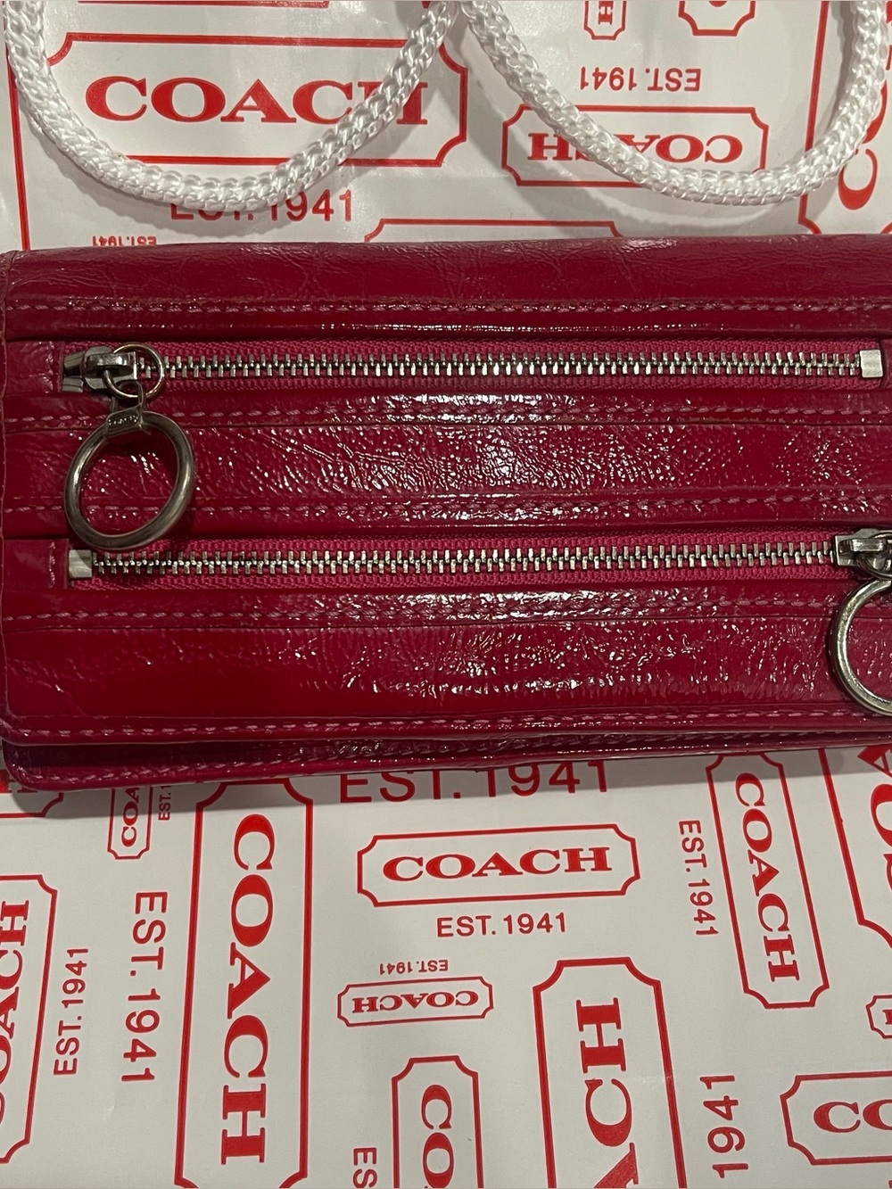 Coach Patent Leather Poppy Zip Wallet in Bright Red